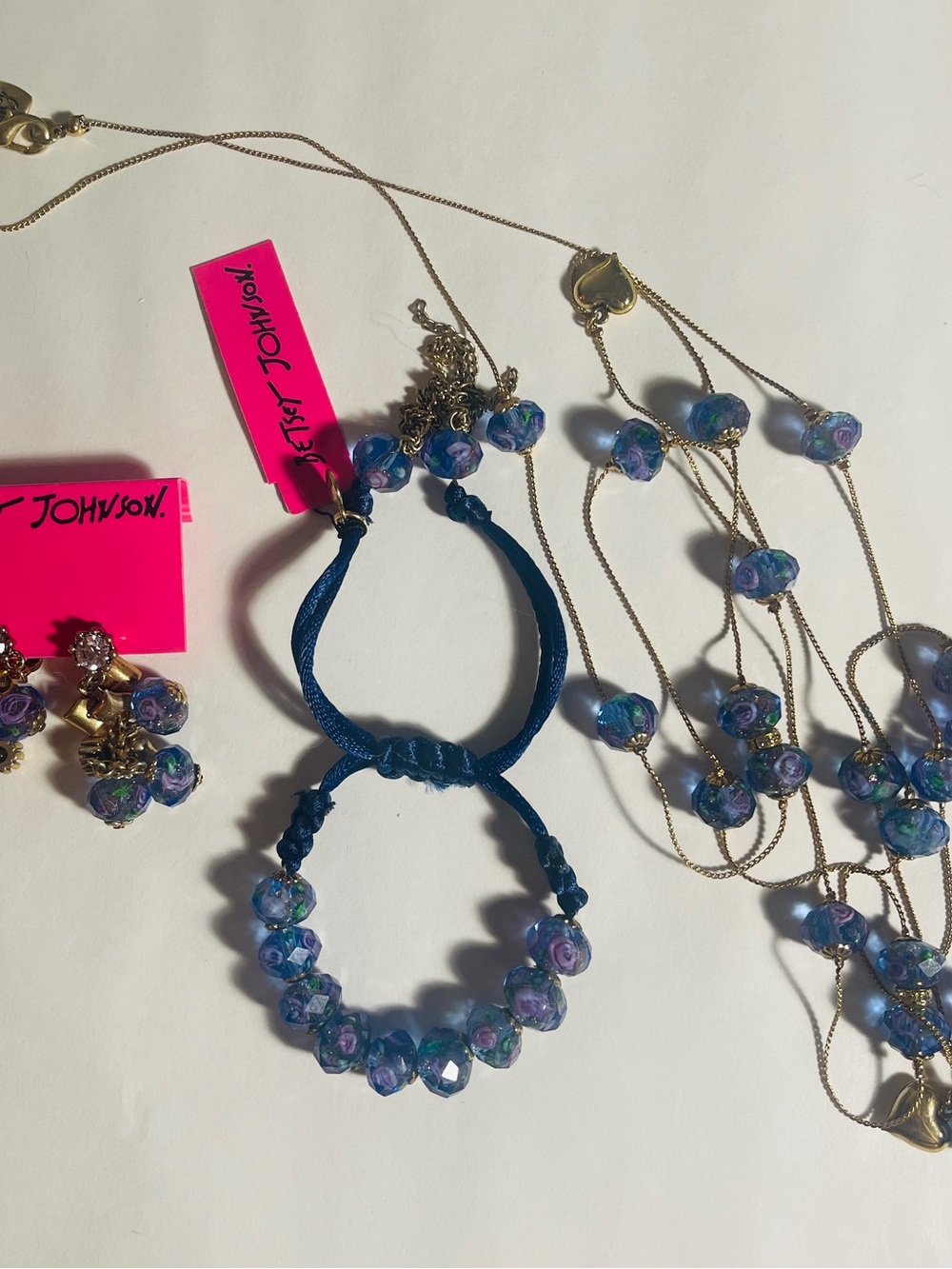 Betsey Johnson Blue and Purple Floral Beaded Bracelet Set